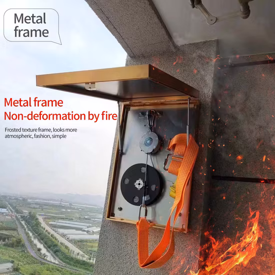 Dispositivo di controllo della discesa salvavita per la discesa automatica della fune metallica. Attrezzatura antincendio